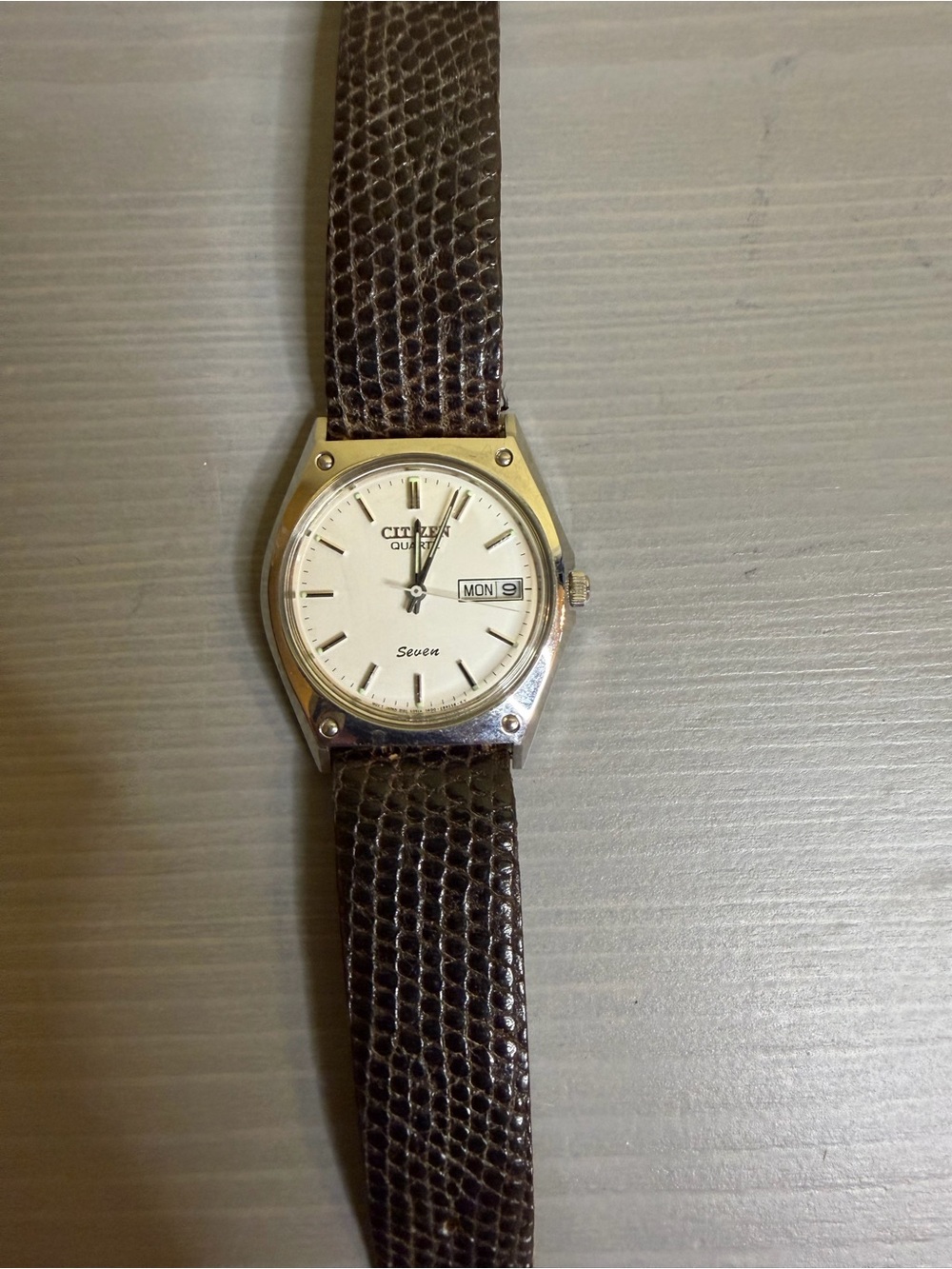 Citizen seven Men’s Silver Case Watch with Cream Dial and Brown Leather Strap